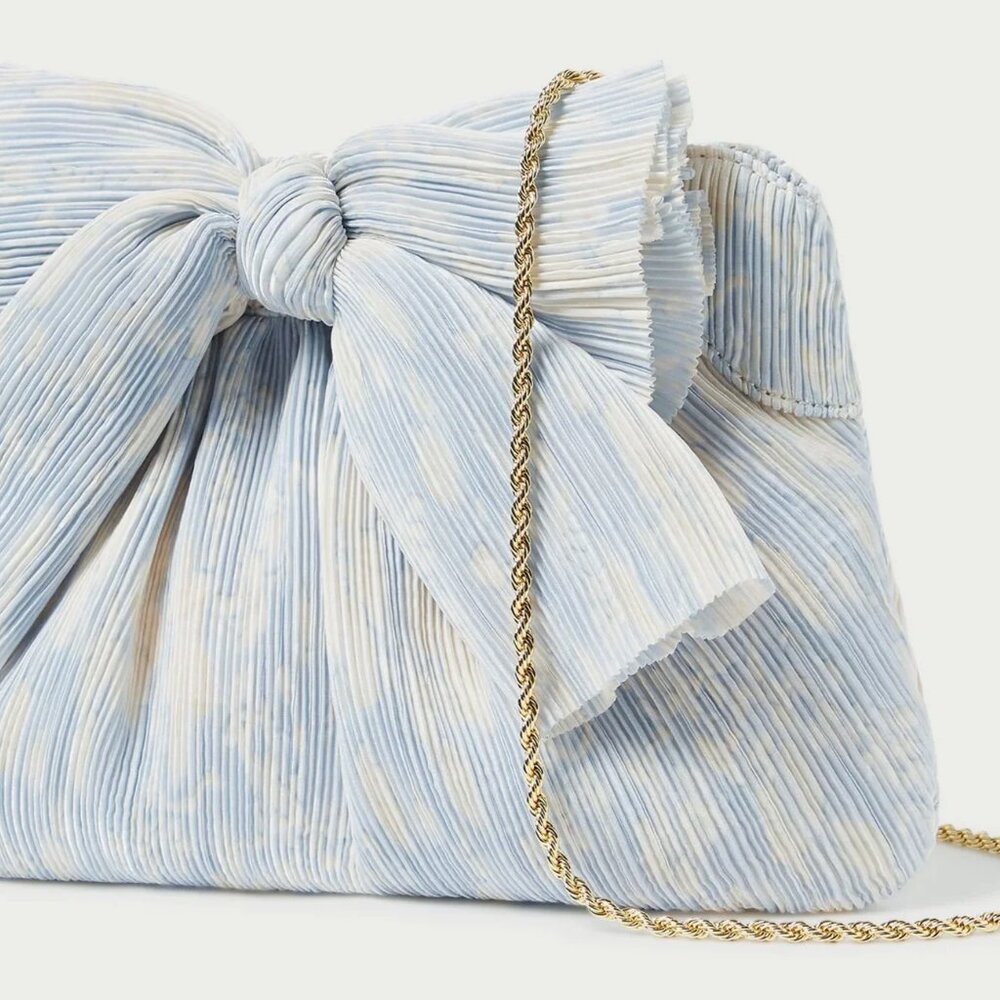 Loeffler Randall Rayne Blue Floral Bow Clutch —perfect bridal purse! Like New - Picture 3 of 5